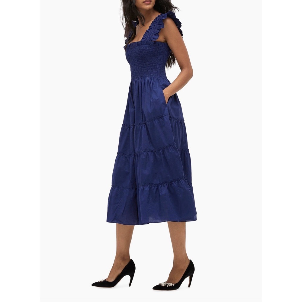 Hill House Home Ellie The Nap Dress Size Medium Navy Blue Smocked Midi Dress
